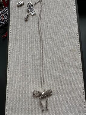 Brighton Silver Bow Necklace with Sparkle Accents